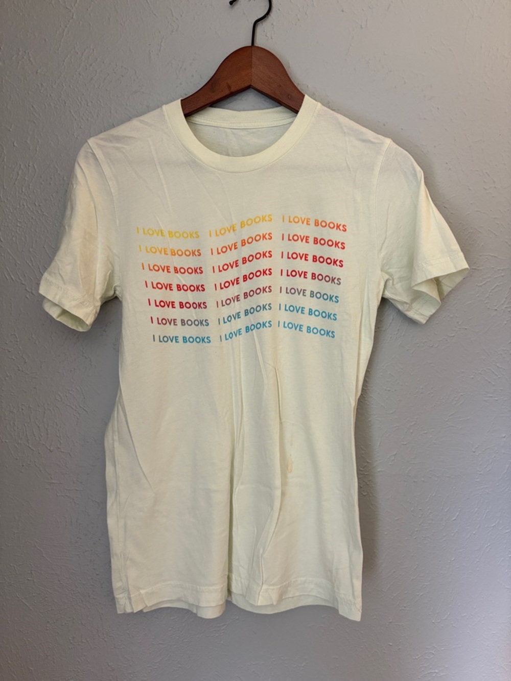 I Love Books Cream Tee with Rainbow Text